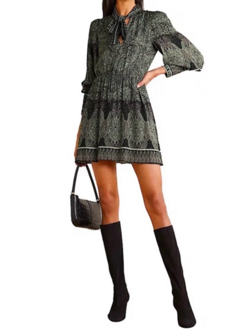 Alice + Olivia Tanisha bow Paisley-print Chiffon Mini Dress